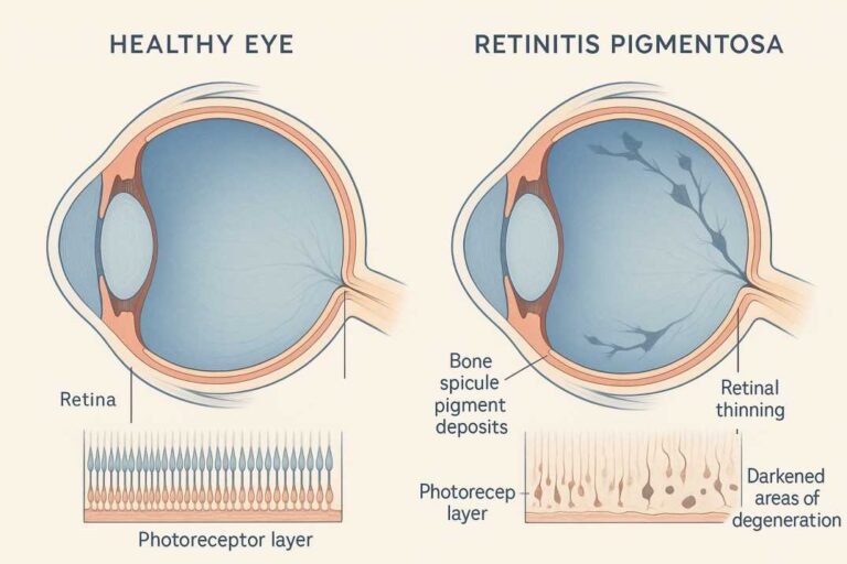 Retinitis Pigmentosa vs Healthy Retina Comparison - Understanding Vision Loss Retinitis Pigmentosa: Causes, Symptoms & Care