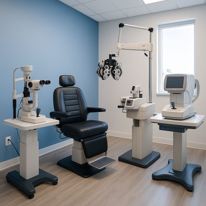 Modern optometry examination room at Cannon EyeCare Seattle showing advanced diagnostic equipment for comprehensive wandering eye and strabismus evaluation