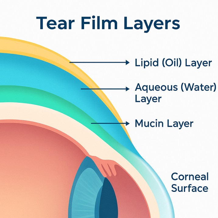 Tear film anatomy diagram showing three layers of tears - educational illustration for dry eye understanding at Cannon EyeCare
