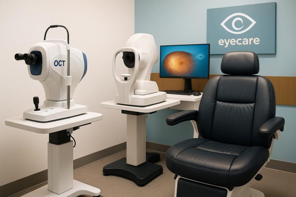 Advanced cataract diagnostic equipment at Cannon EyeCare Seattle including OCT machine and retinal photography for comprehensive eye exams