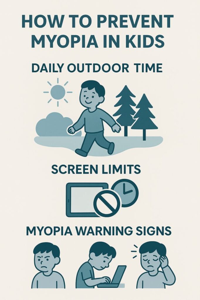 Infographic showing tips to prevent myopia in children