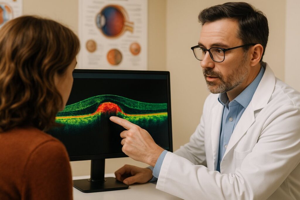 OCT scan reveals signs of uveitis during eye exam in Seattle clinic.