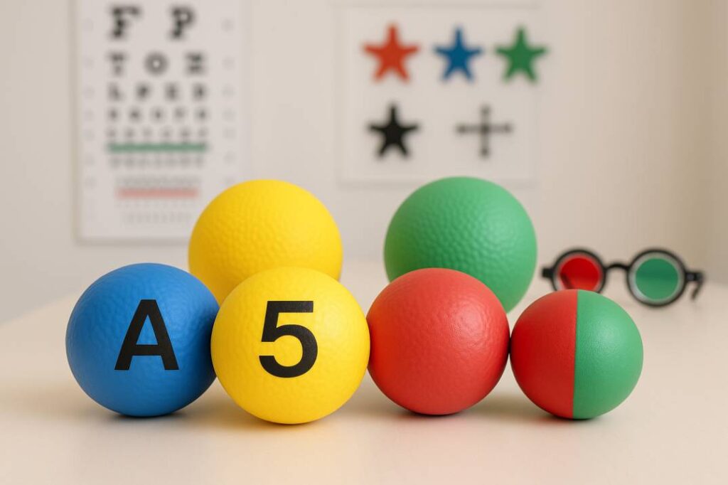 Types of Marsden Balls used in vision therapy at home and in clinic.