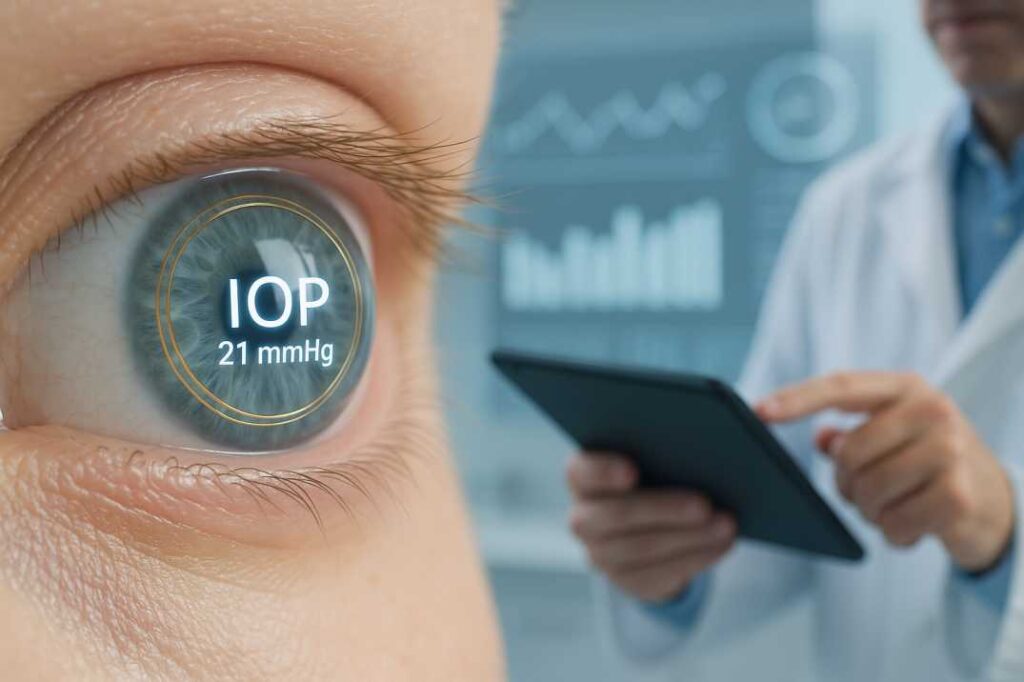 Smart contact lens monitoring eye health with real-time data.