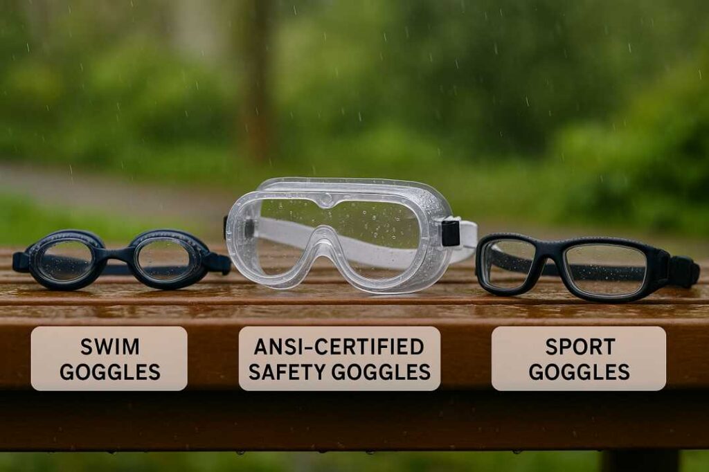 Types of prescription goggles for swimming, work, and sports.