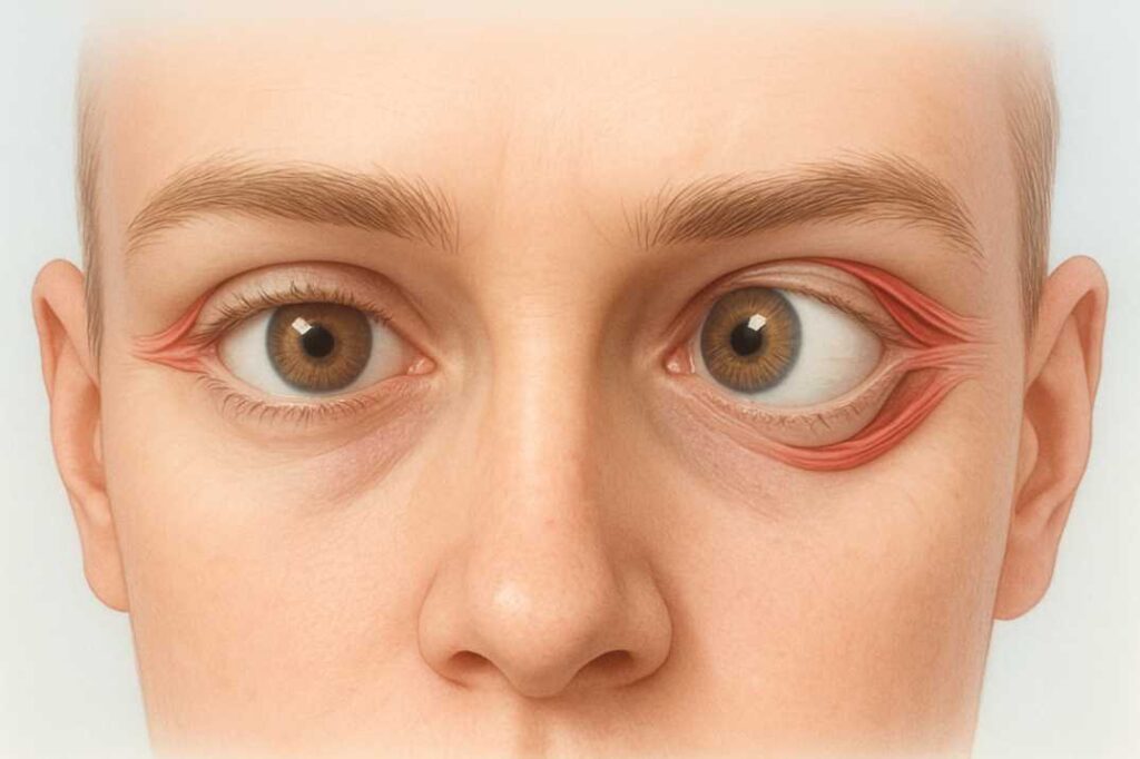 Eye doctor performing comprehensive strabismus examination using advanced diagnostic equipment at modern eye care facility