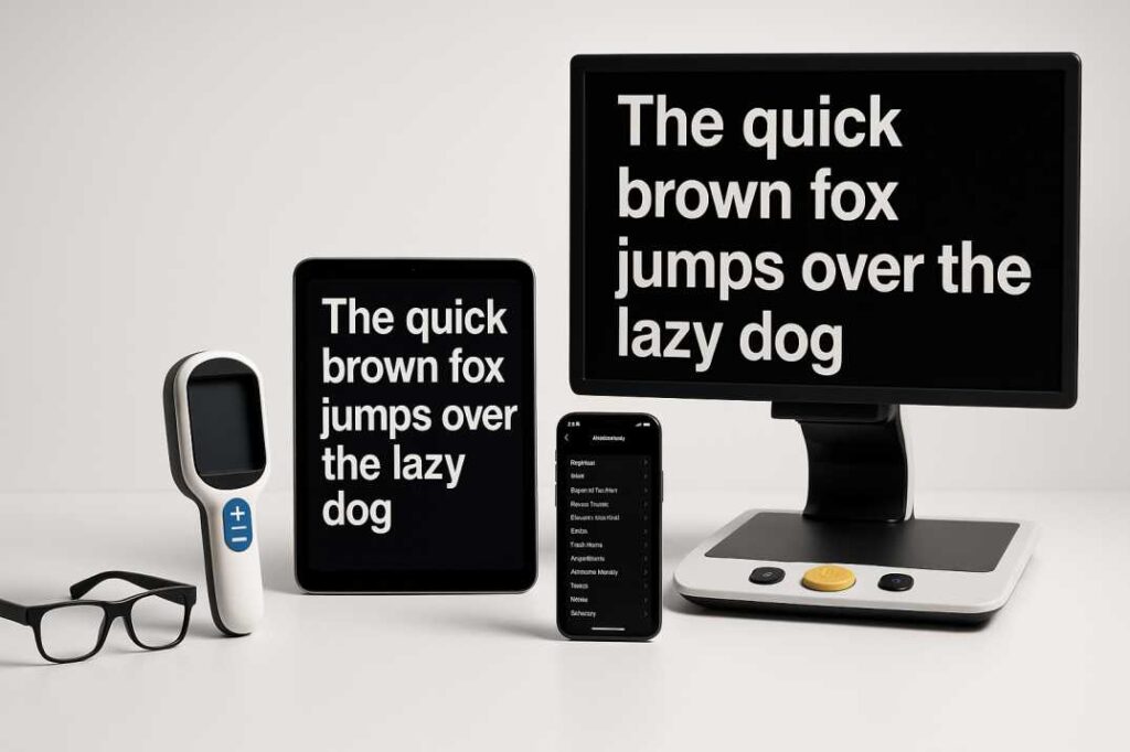 Modern low vision assistive devices including smart glasses, electronic magnifiers, and accessible technology tools