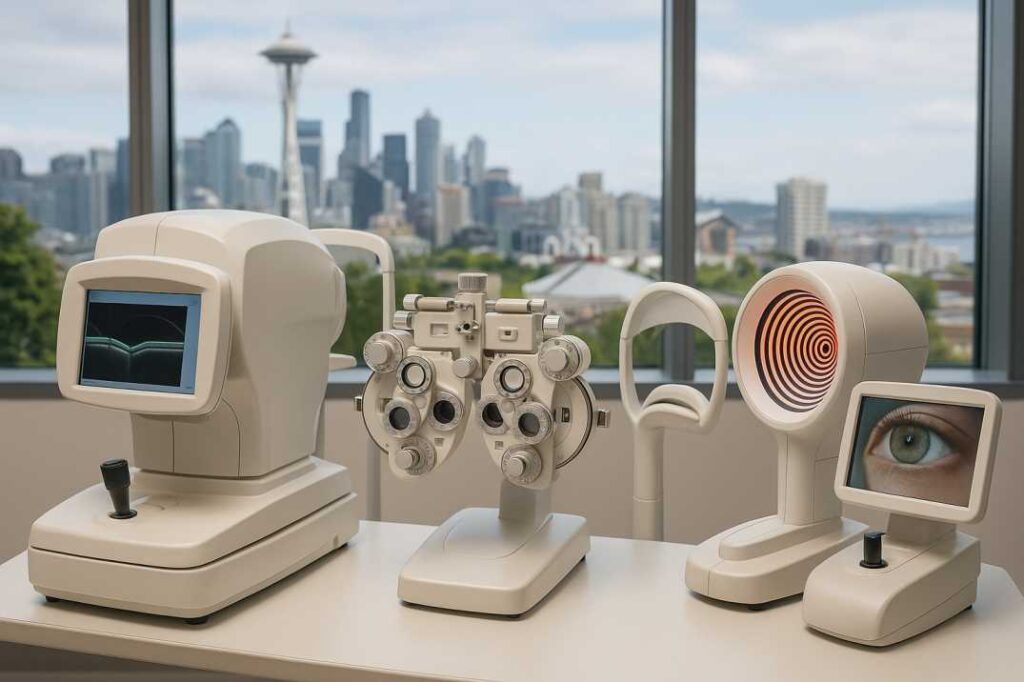 Advanced eye care diagnostic equipment and technology used for comprehensive vision testing and dry eye treatment at Seattle eye clinic