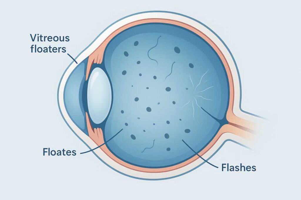 Seattle ophthalmologist conducting comprehensive dilated eye exam to detect retinal tears and floaters